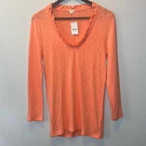 J.Crew Orange 3/4 Sleeve/ Ruffled V-Neck/Blouse/ Size Medium "NWT"‎